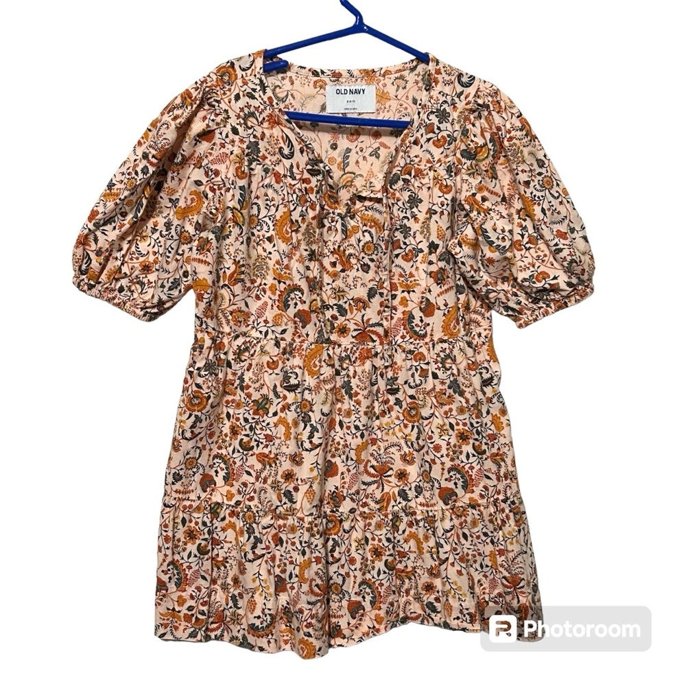 OLD NAVY Girls Dress Boho Floral Flowy Casual Light Peach Size 6 7